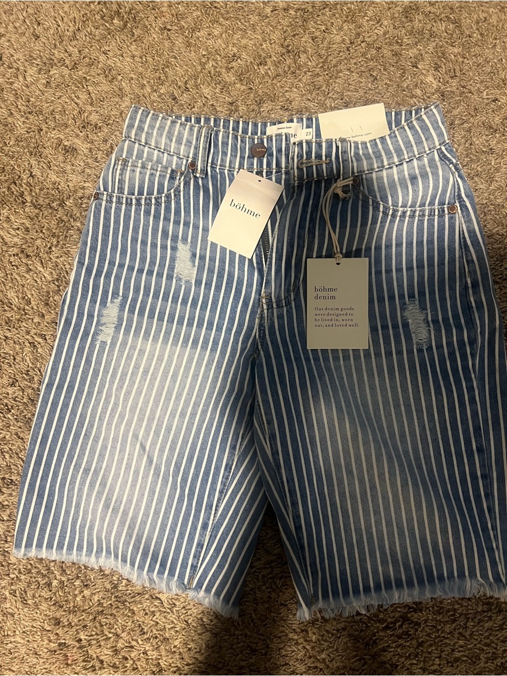 NWT Bohme Blue and White Stripe Denim Shorts 23